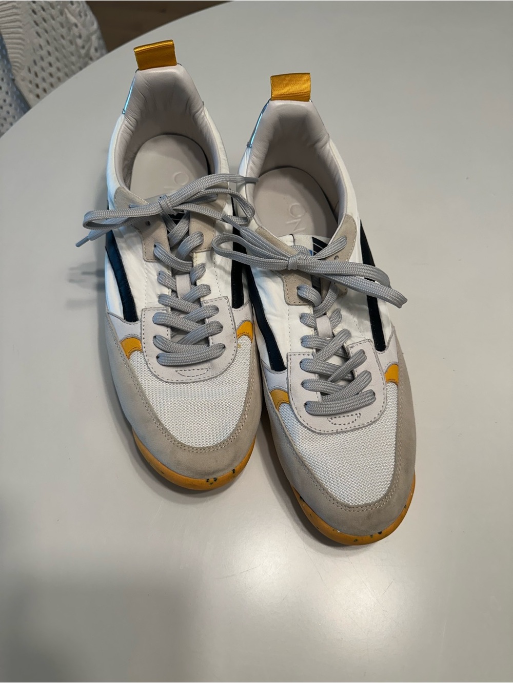 Oncept Women’s White Mesh & Suede Sneakers with Yellow Accents
